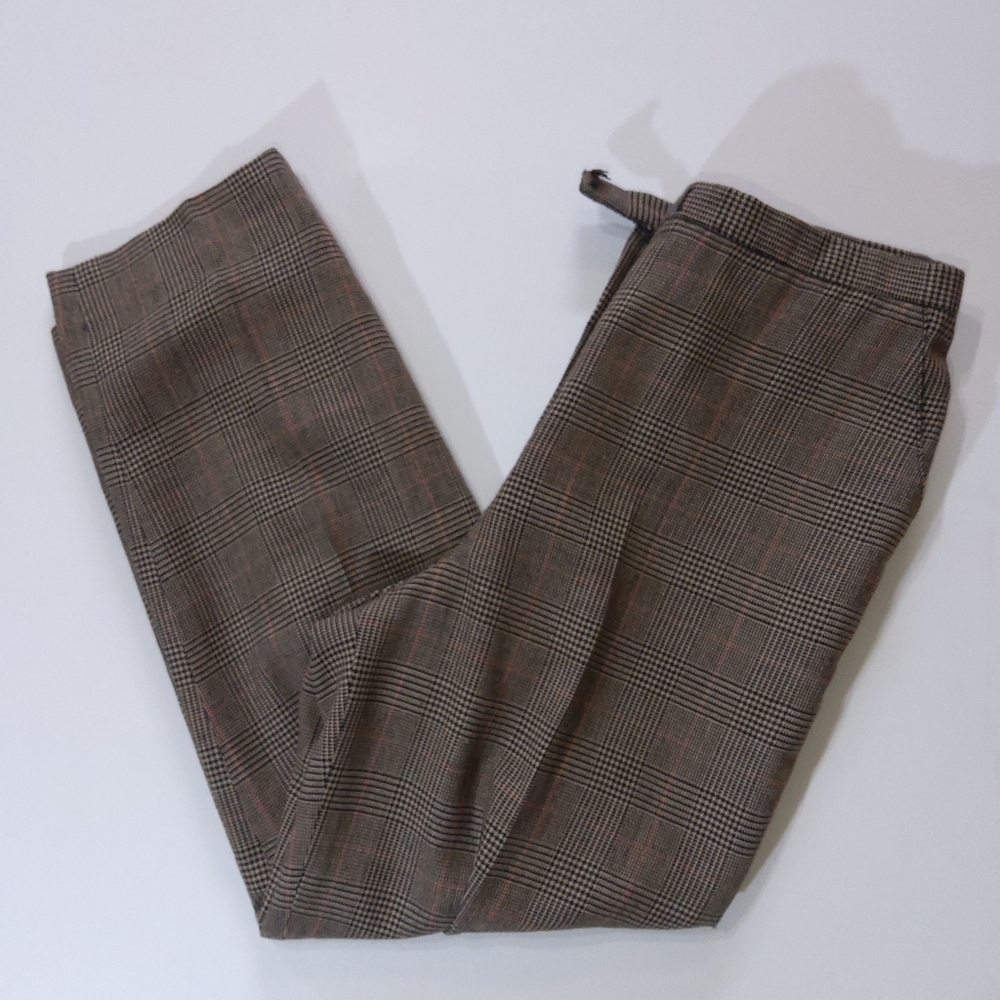Jones New York Wool Dress Pants Womens 14P Tan Black‎ Check Academia Made In USA